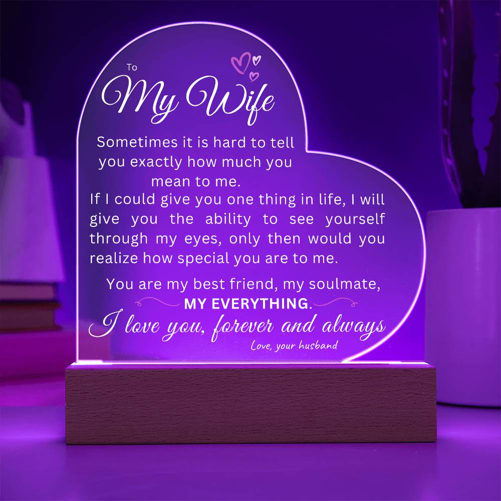 To My Wife | My Everything | LED Acrylic Heart Plaque-FROST